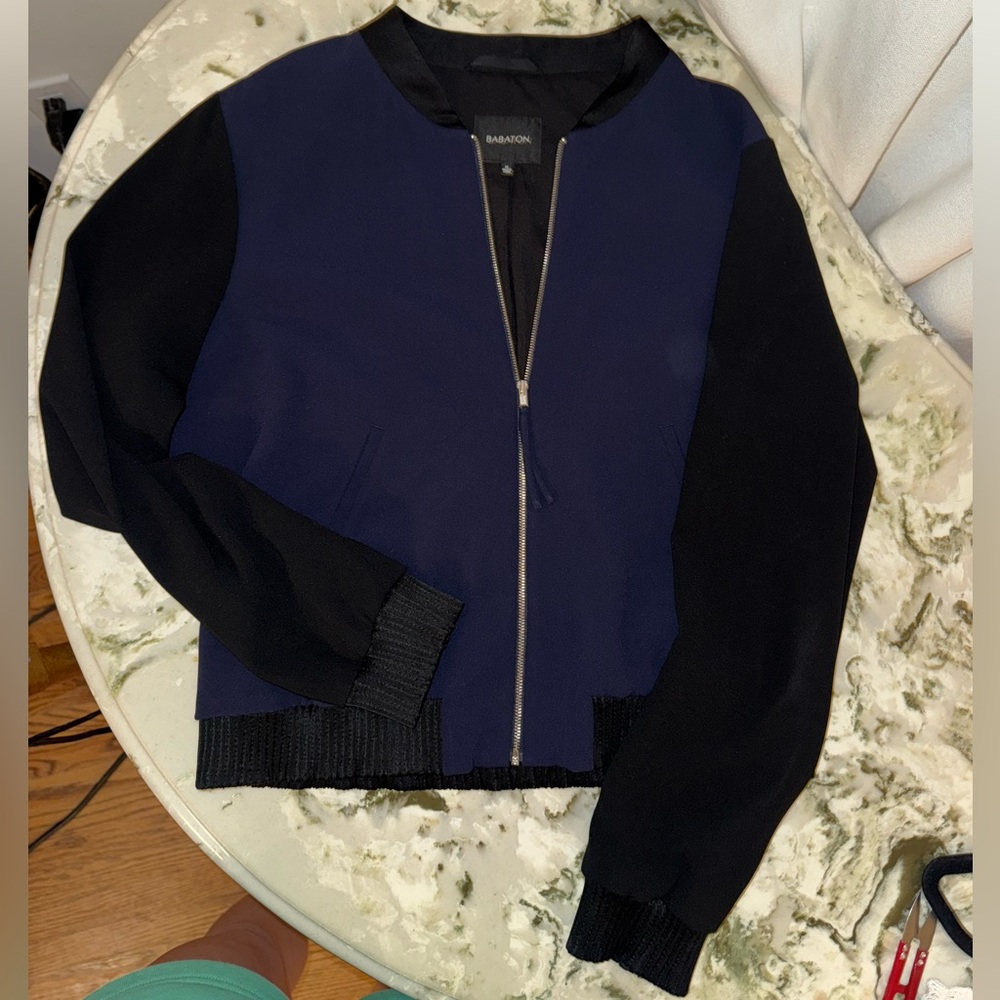 Aritzia Babaton Navy and Black silky bomber Jacket - Size M - Picture 7 of 10